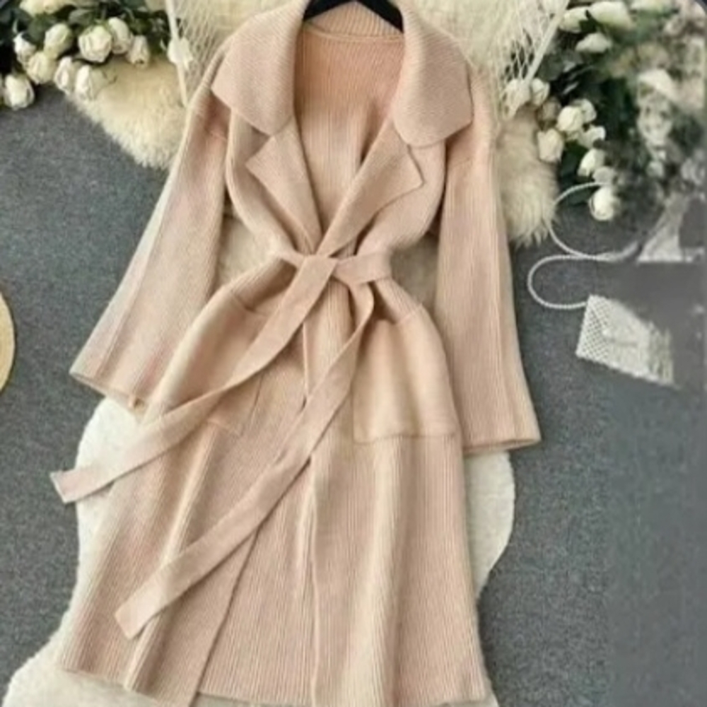 Cognac Belted Long Cardigan